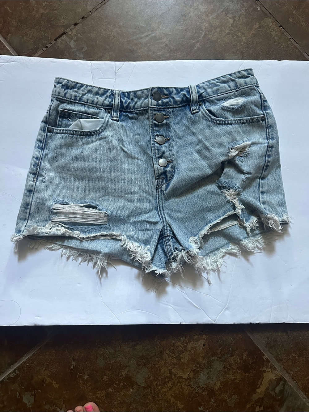 Altar'd State Light Blue Distressed Button-Fly Denim Shorts